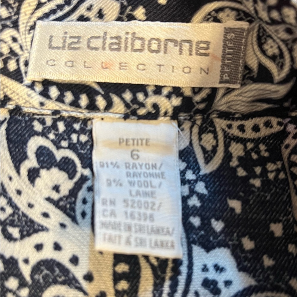 Liz Claiborne Paisley Midi Skirt Navy Blue White Size 6 Petite - Picture 5 of 7
